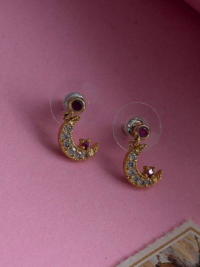 Gold Plated CZ Half Moon Designer Drop Earrings for Women